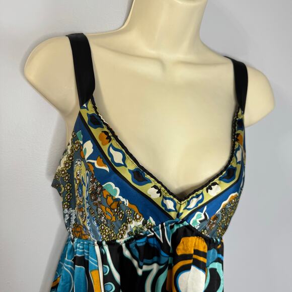 Hale Bob Vintage Silk Printed V Neck Baby Doll Mini Dress Tunic Y2K Sz M - Picture 3 of 13